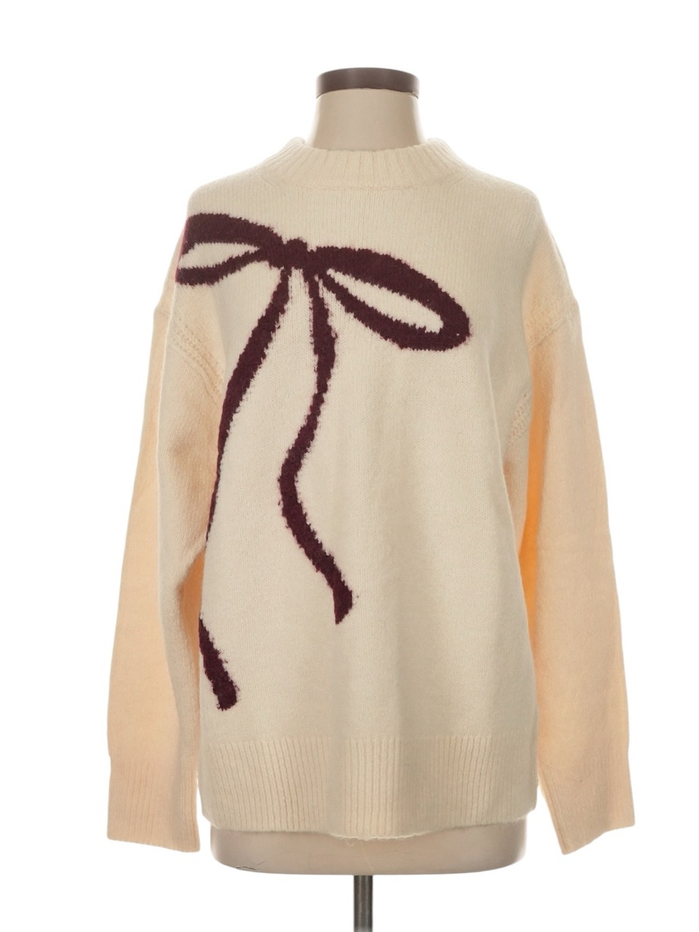J. Crew Relaxed Crewneck Pullover in Bow Print Size Small Cream Red Holiday NWT